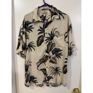 Campia Moda Men's Tropical Hawaiian Floral Rayon Shirt Beige Short Sleeve Size L